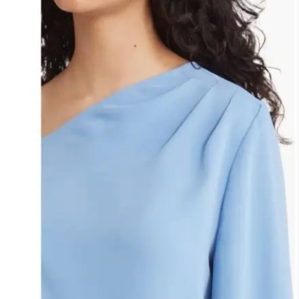 OPEN EDIT Women's NEW Pleated Asymmetric Top in Blue Lake | Size S - Picture 3 of 10